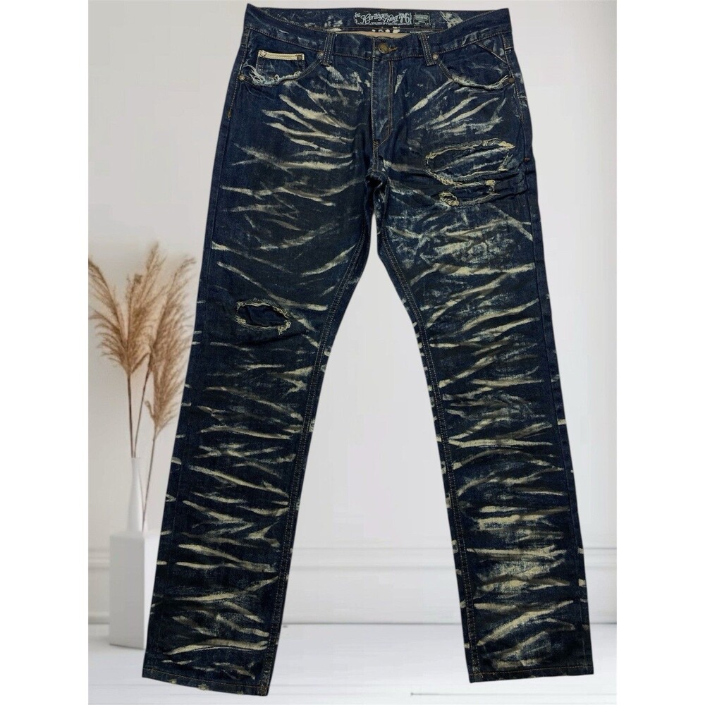 The Heritage By America Men's W38 L34 Patched Distressed Skinny Jeans Acid Wash